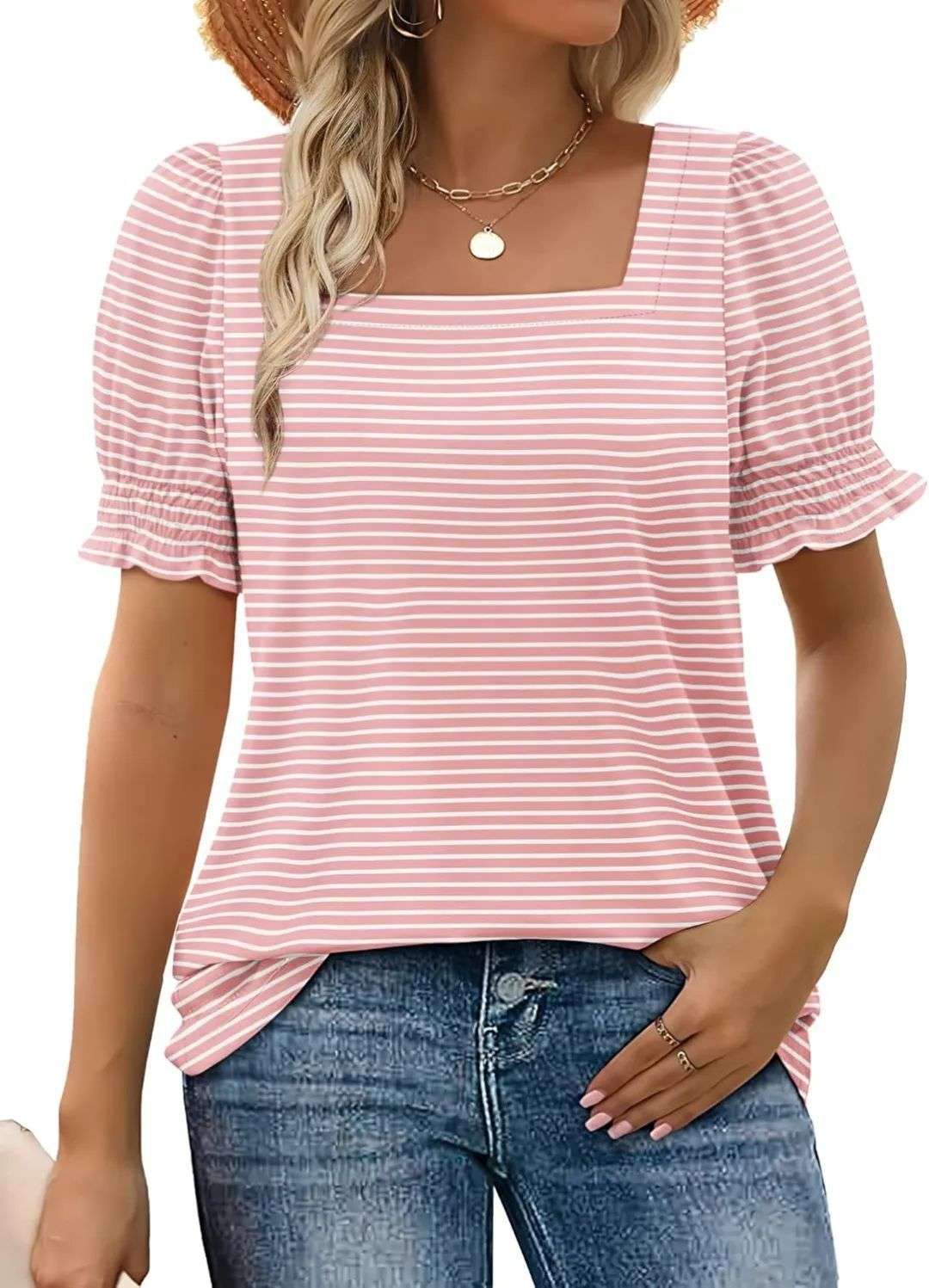 Spring And Summer New Fashion Simple U - neck Petal Sleeve Loose T-shirt - watkins innovators