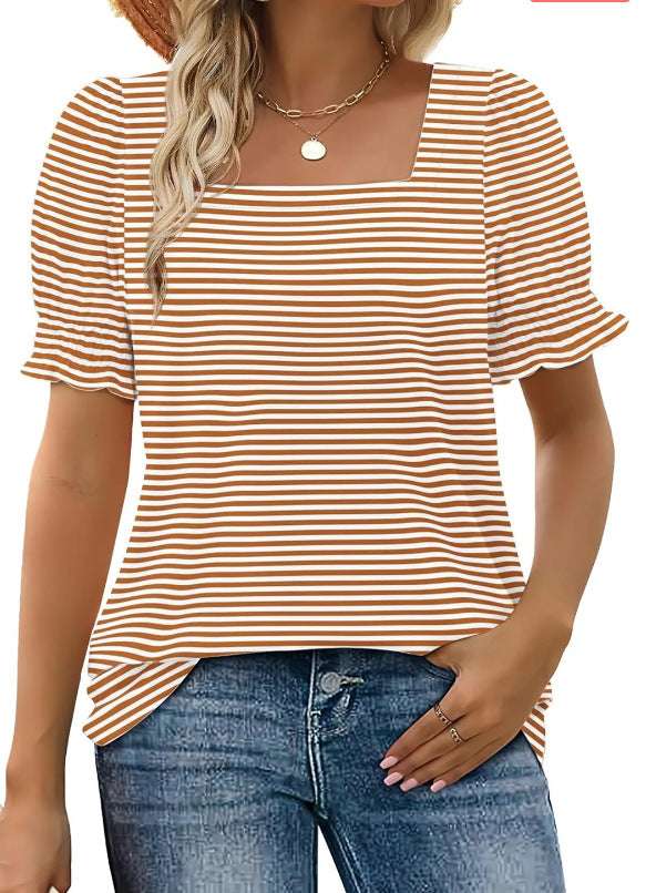 Spring And Summer New Fashion Simple U - neck Petal Sleeve Loose T-shirt - watkins innovators
