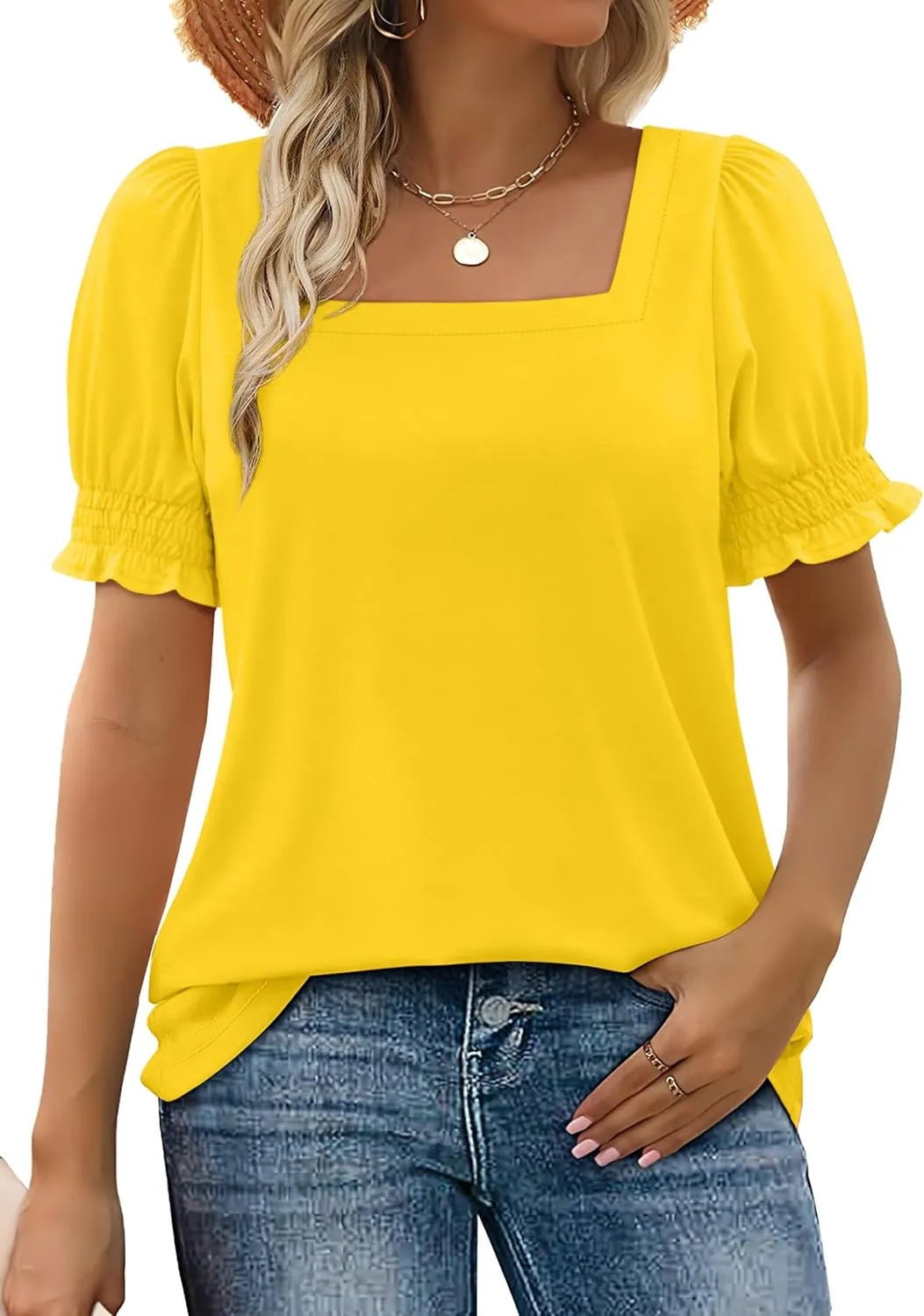 Spring And Summer New Fashion Simple U - neck Petal Sleeve Loose T-shirt - watkins innovators