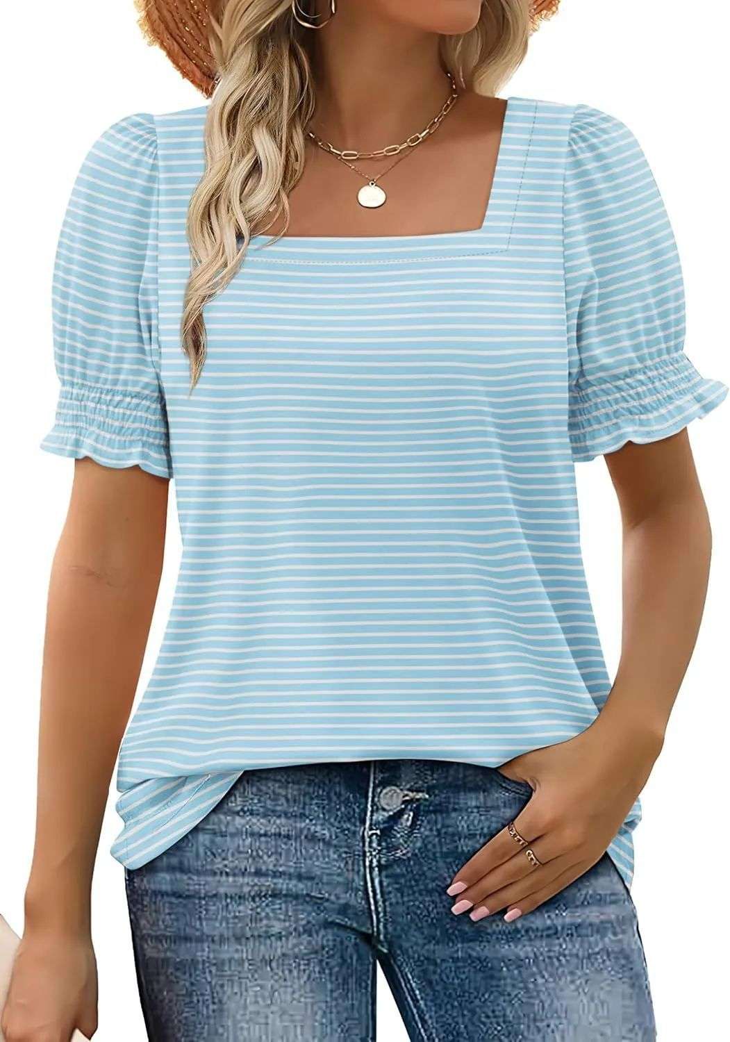 Spring And Summer New Fashion Simple U - neck Petal Sleeve Loose T-shirt - watkins innovators