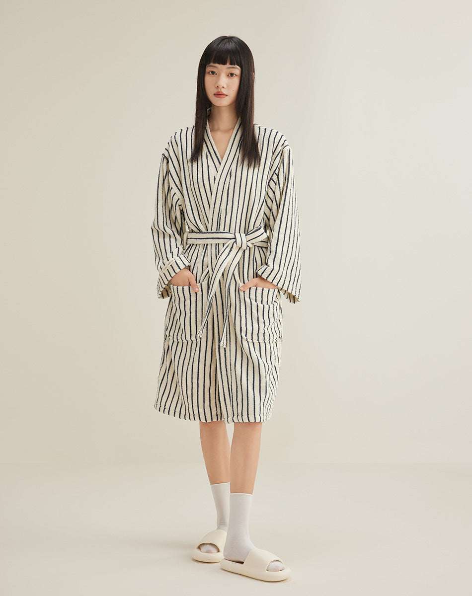 Women's Cotton Striped Bathrobe Terry - watkins innovators
