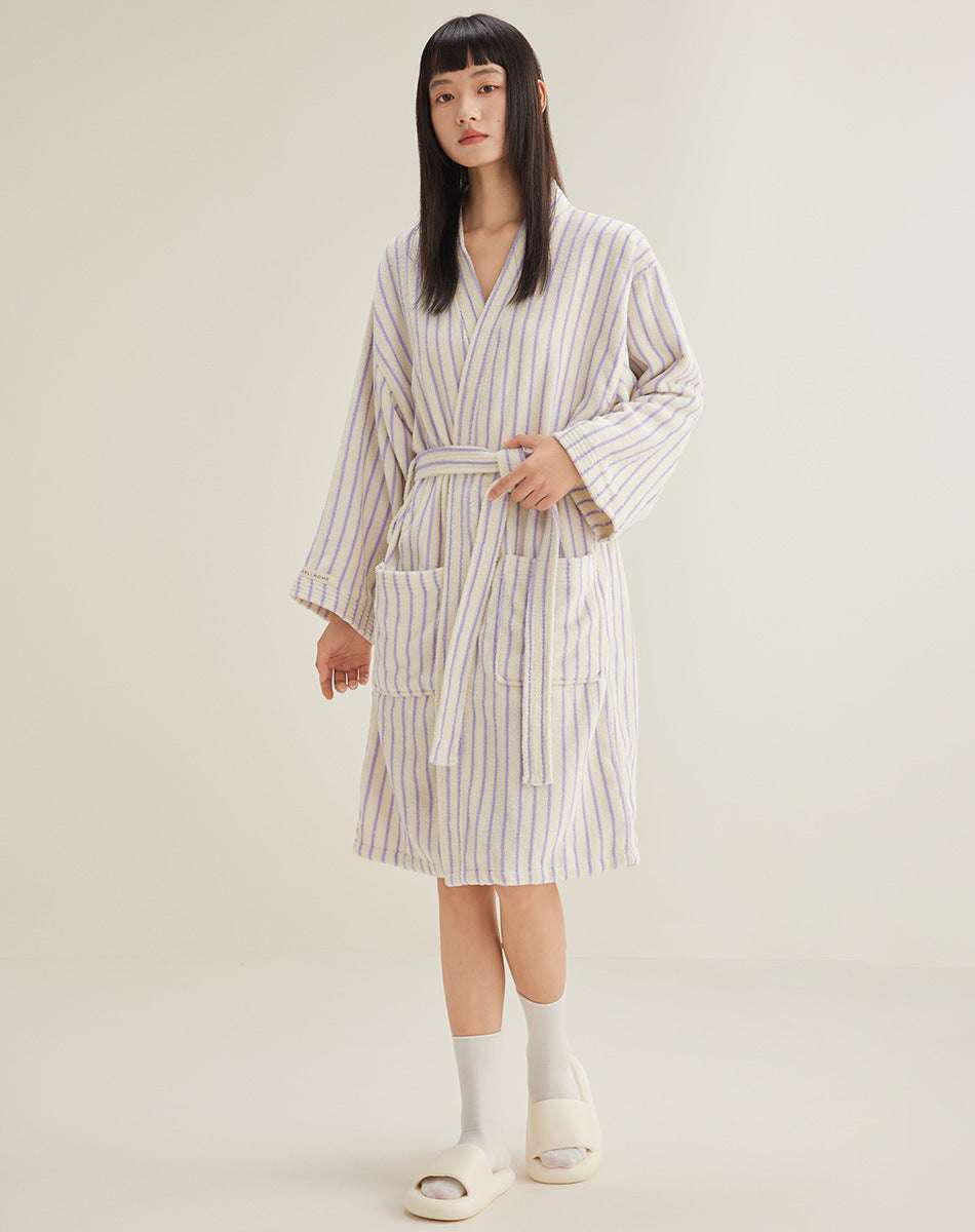 Women's Cotton Striped Bathrobe Terry - watkins innovators