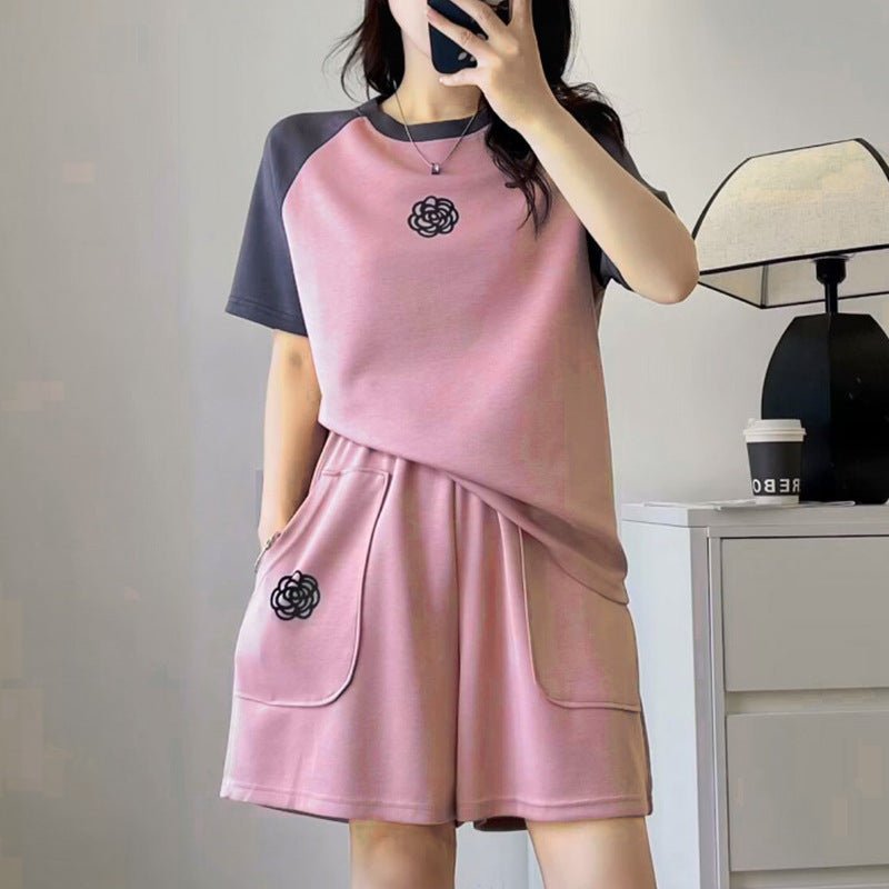 Women's Middle - aged Leisure Fashionable Short Sleeve Shorts Two - piece Set - watkins innovators