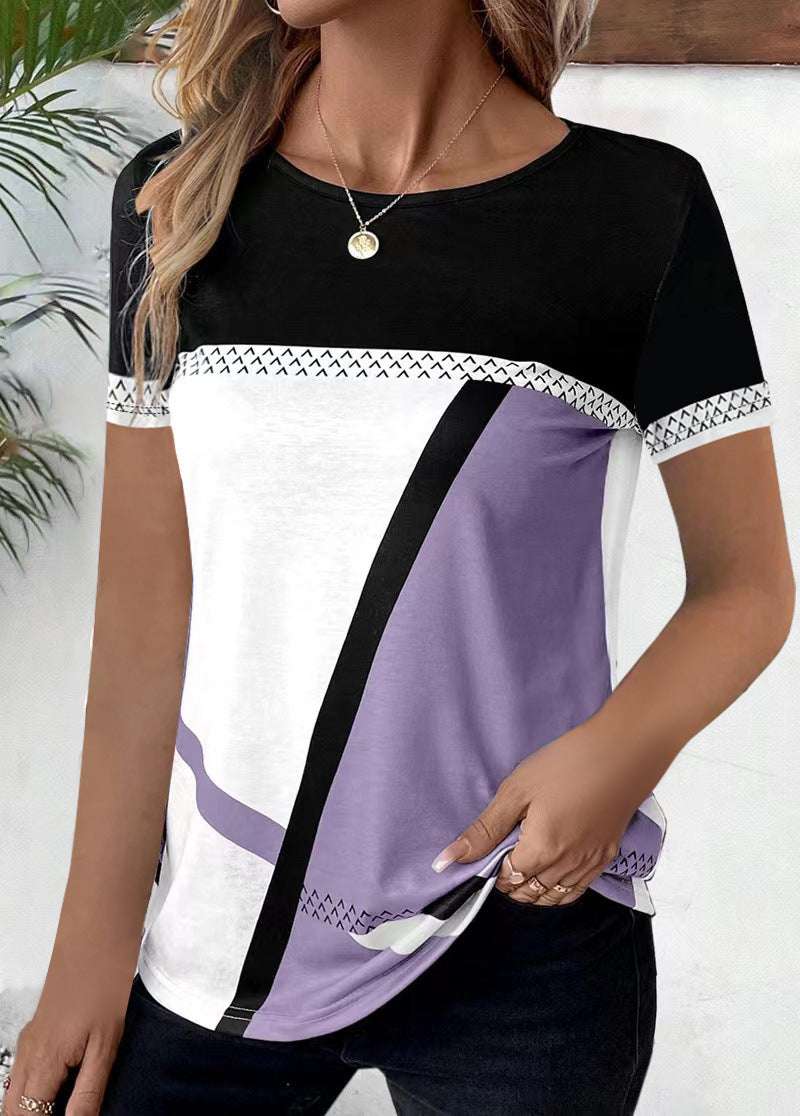 Women's Multi - color Digital Multicolor Printing Geometric Printed Short - sleeved T-shirt - watkins innovators
