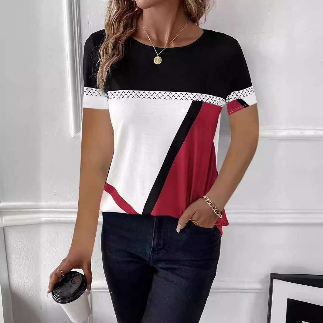 Women's Multi - color Digital Multicolor Printing Geometric Printed Short - sleeved T-shirt - watkins innovators