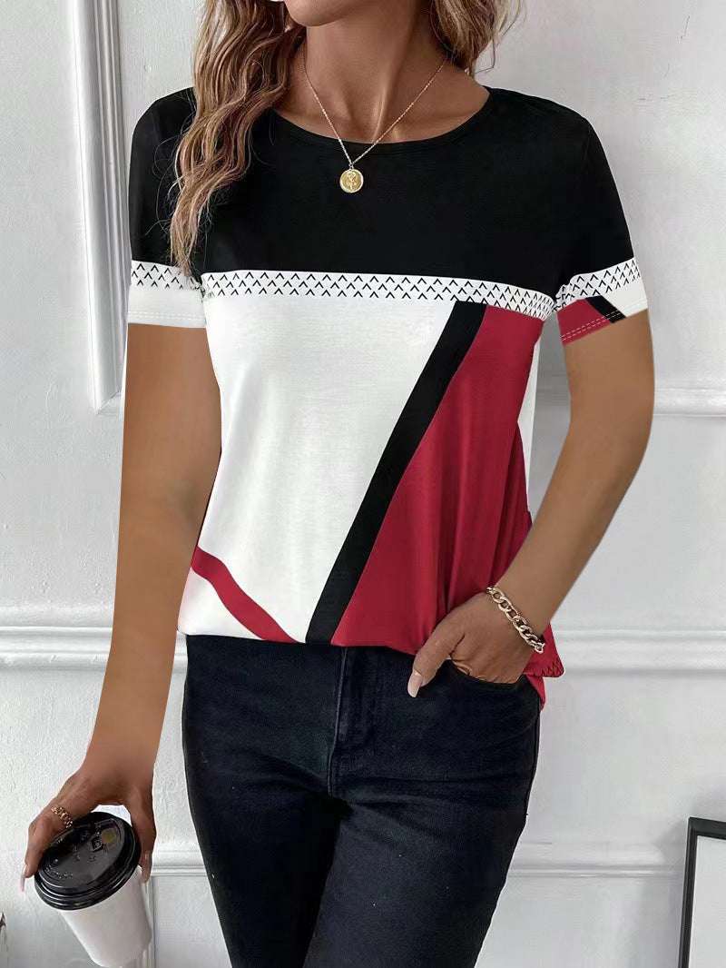 Women's Multi - color Digital Multicolor Printing Geometric Printed Short - sleeved T-shirt - watkins innovators