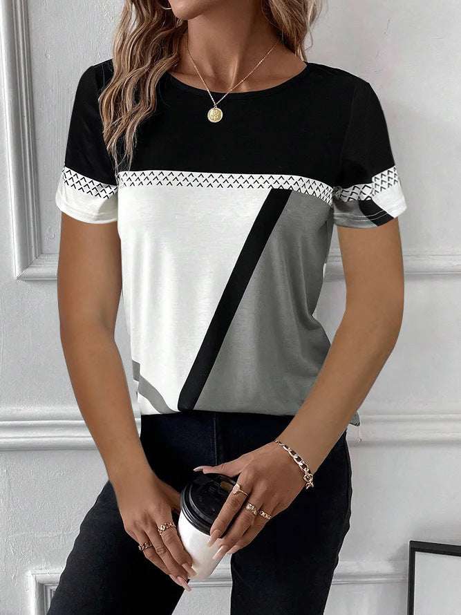Women's Multi - color Digital Multicolor Printing Geometric Printed Short - sleeved T-shirt - watkins innovators