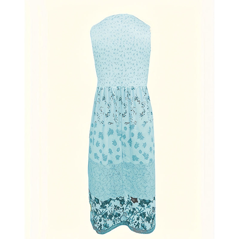 Women's Bohemian Floral Sleeveless Midi Dress Round Neck A-Line Summer Dress For Casual Or Dressy Occasions - watkins innovators