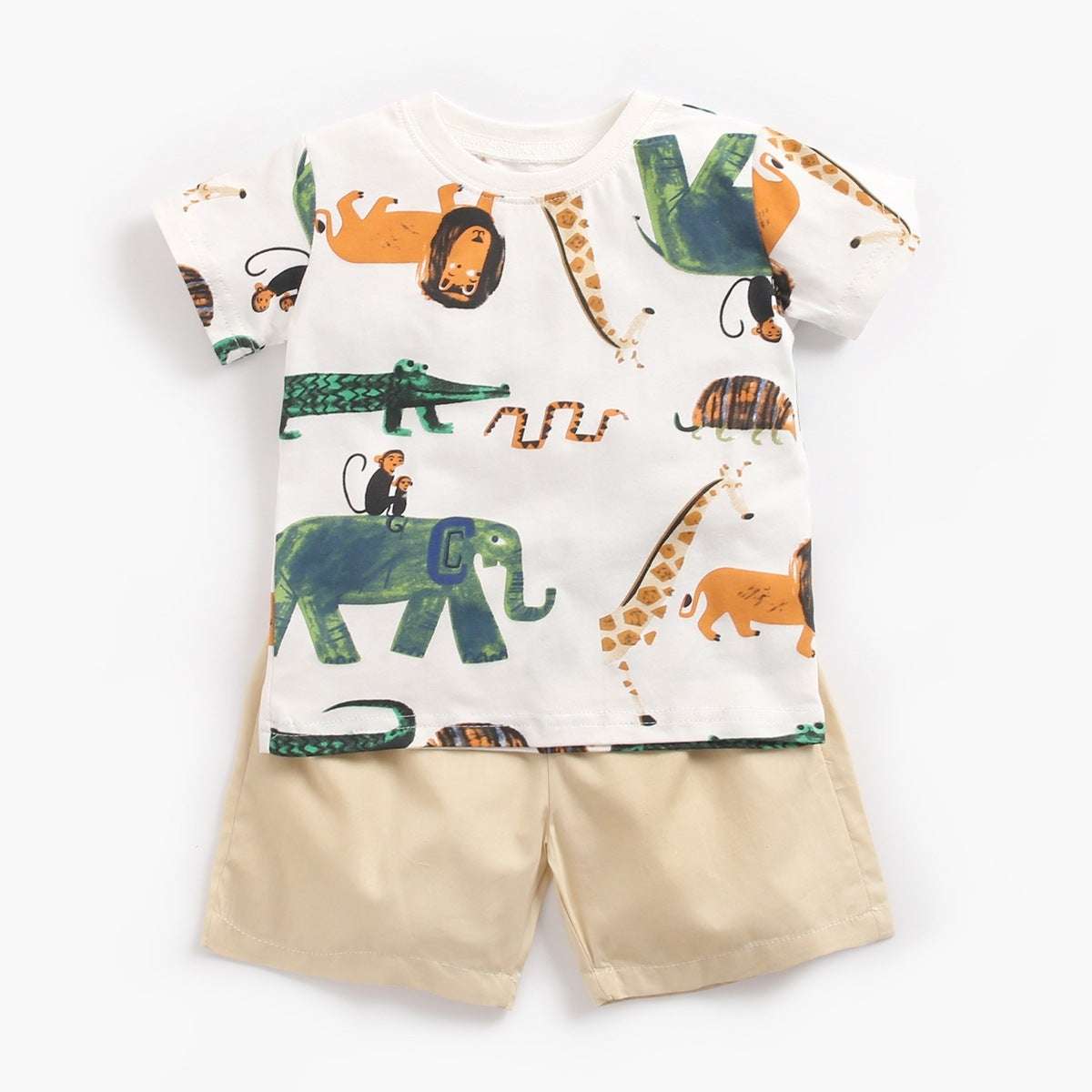 Baby Clothes Korean Children'S Clothing Baby Boy Animal Print Short Sleeve T-Shirt Shorts Two Piece Set Summer - watkins innovators