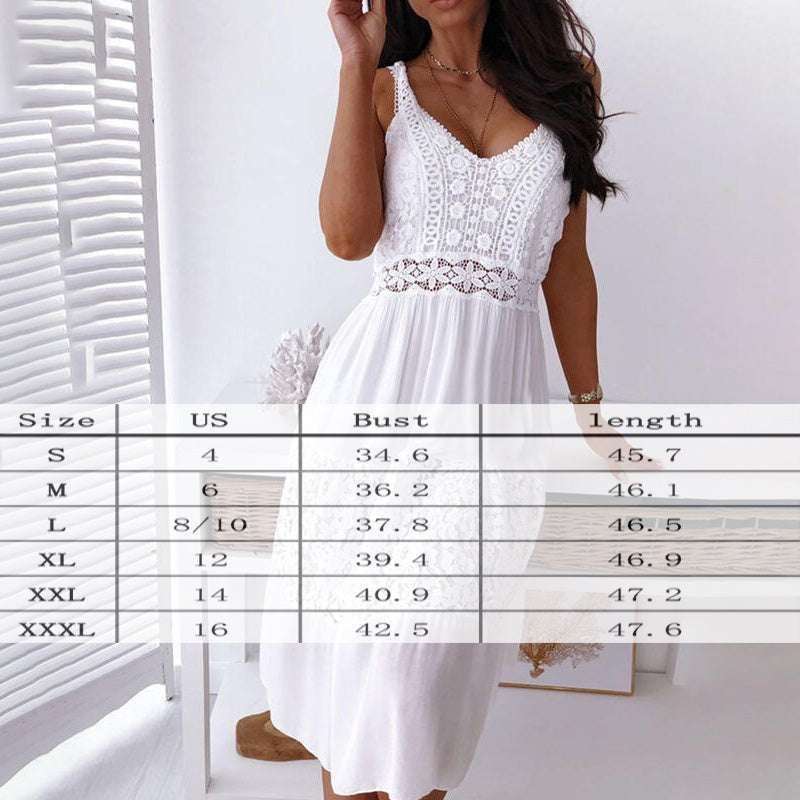 Bohemian Lace Trim Sleeveless Dress - V-Neck Sexy Cutout Summer Maxi Dress - watkins innovators