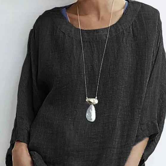 Casual Round Neck Cotton Top Women's Comfortable Loose Lining - watkins innovators