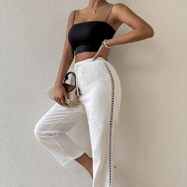 Ladies' Fashionable And Versatile Solid Color Simple And Versatile Casual Side Hollow Pants - watkins innovators