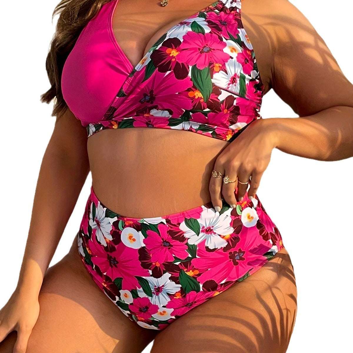 Plus Size Digital Printing Push Up Fashion Women's Split Bikini Swimsuit - watkins innovators