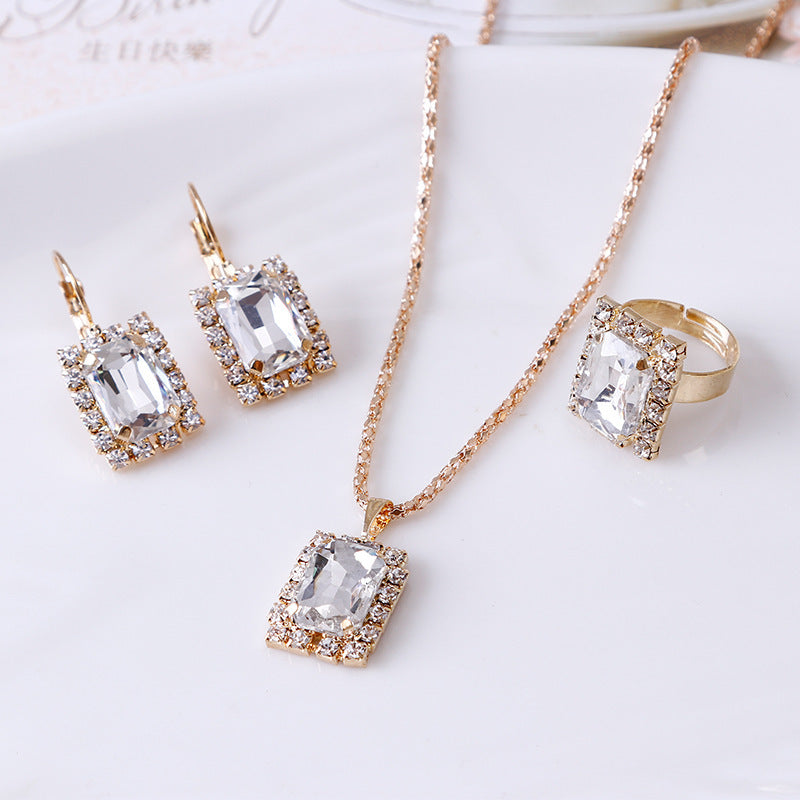 Crystal bridal necklace earring ring three piece set - watkins innovators