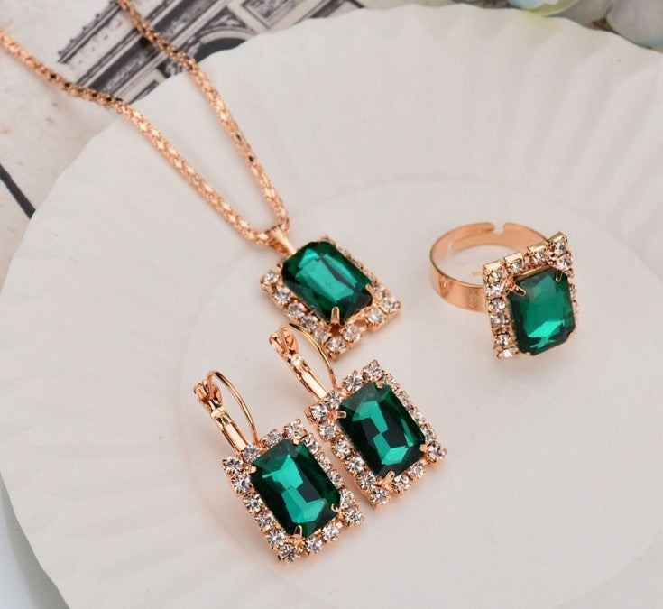Crystal bridal necklace earring ring three piece set - watkins innovators