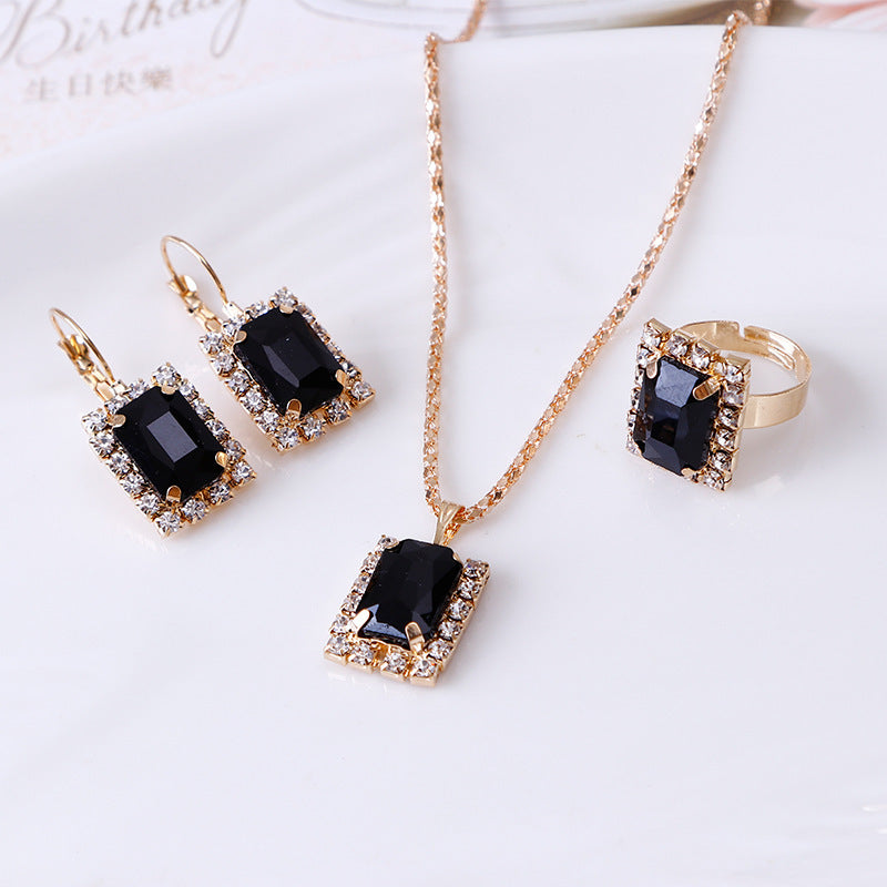 Crystal bridal necklace earring ring three piece set - watkins innovators