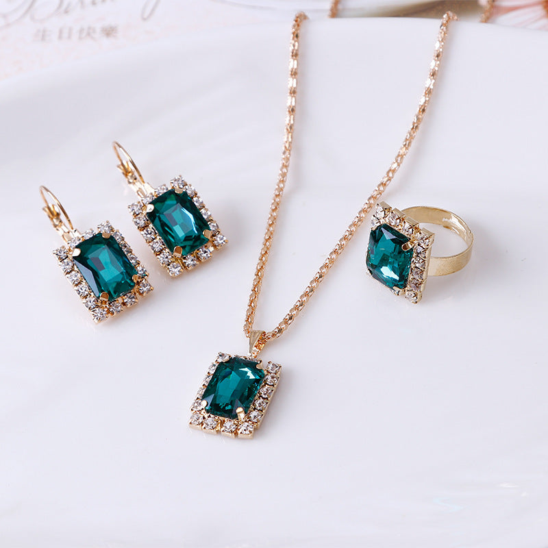 Crystal bridal necklace earring ring three piece set - watkins innovators