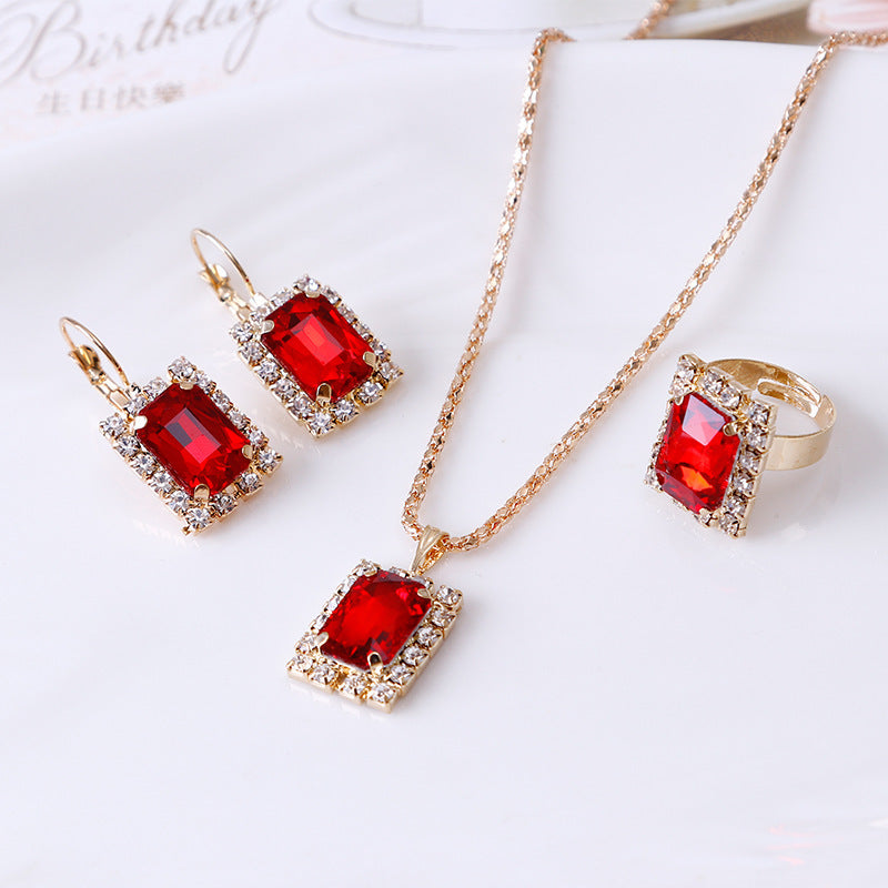 Crystal bridal necklace earring ring three piece set - watkins innovators
