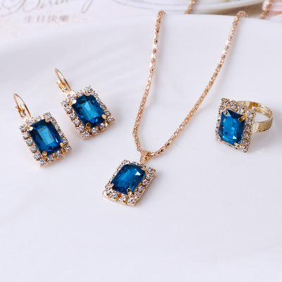 Crystal bridal necklace earring ring three piece set - watkins innovators