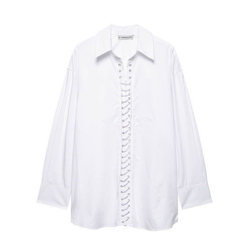 European And American Style Solid Color Loose Casual Front Lace-up Shirt - watkins innovators