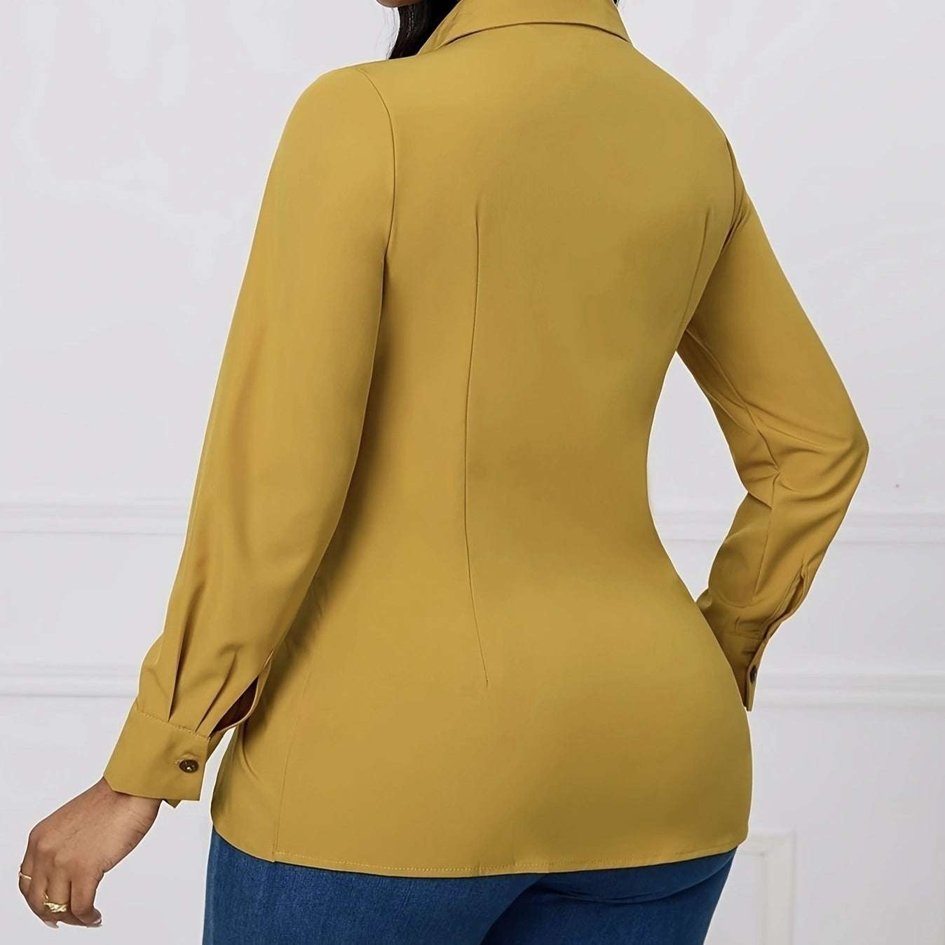 Women's Solid Color V-neck Knot Design Long Sleeved Shirt Top - watkins innovators