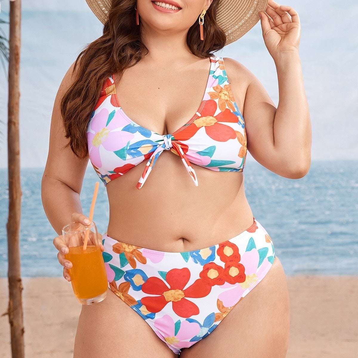 Women's Split Color Printing Plus Size Swimsuit - watkins innovators