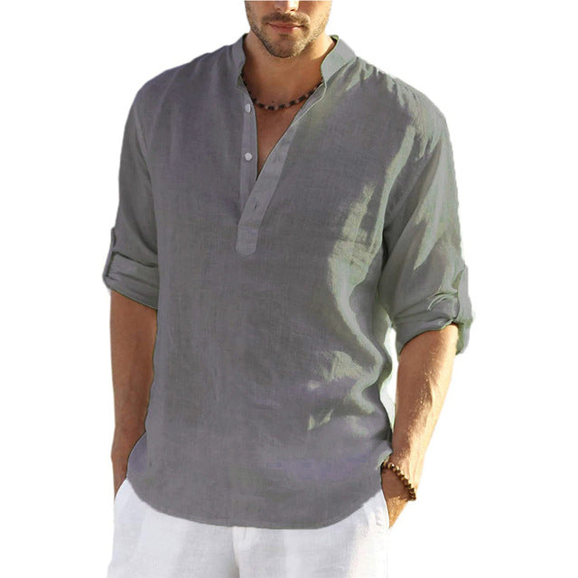 Casual Linen Shirt Solid Color - watkins innovators