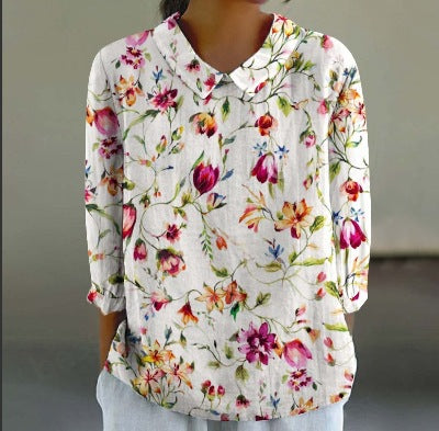 Women's Fashionable Retro Chinese Style Floral Print Shirt - watkins innovators