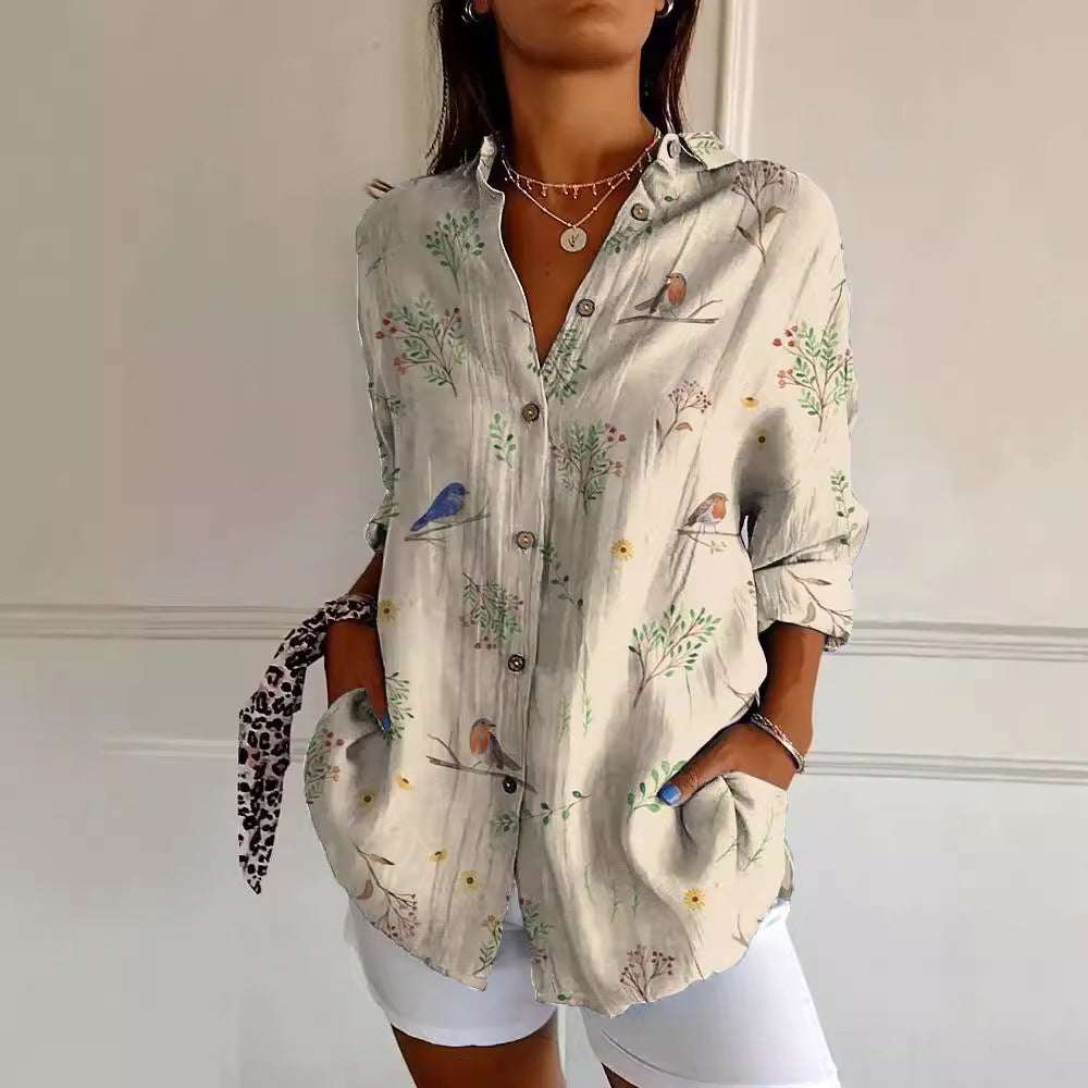 Long Style Long Sleeve Pattern Printed Shirt For Women - watkins innovators