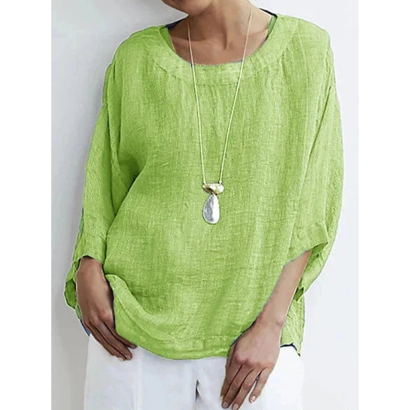 Casual Round Neck Cotton Top Women's Comfortable Loose Lining - watkins innovators