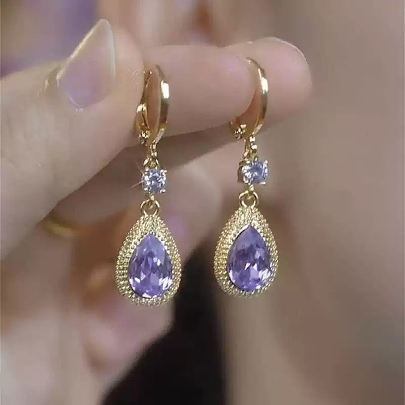 Fashion Purple Droplet Zircon Durian Earrings For Women - watkins innovators