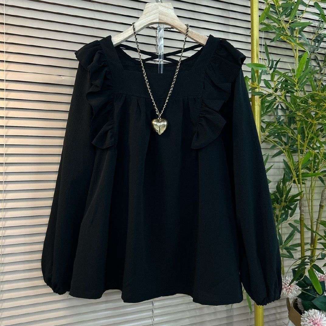 Ruffled Square Collar Beauty Back Sexy Design Women's Shirt - watkins innovators