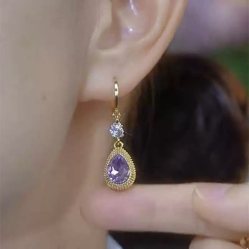 Fashion Purple Droplet Zircon Durian Earrings For Women - watkins innovators