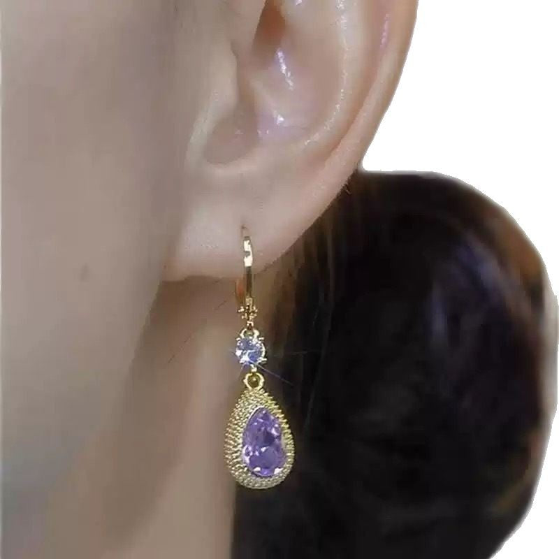 Fashion Purple Droplet Zircon Durian Earrings For Women - watkins innovators