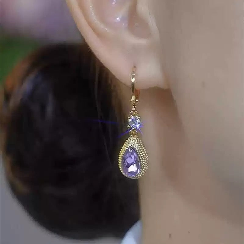 Fashion Purple Droplet Zircon Durian Earrings For Women - watkins innovators