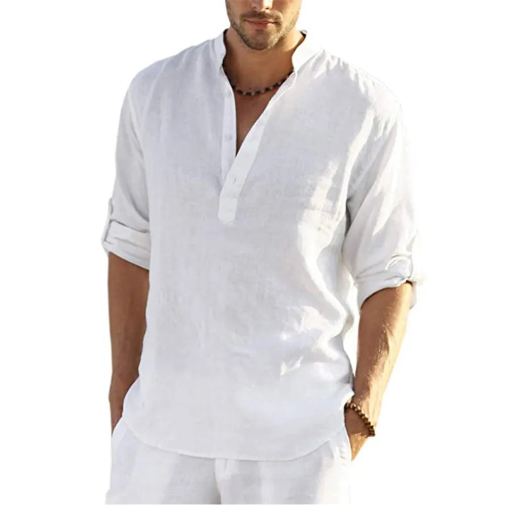 Casual Linen Shirt Solid Color - watkins innovators