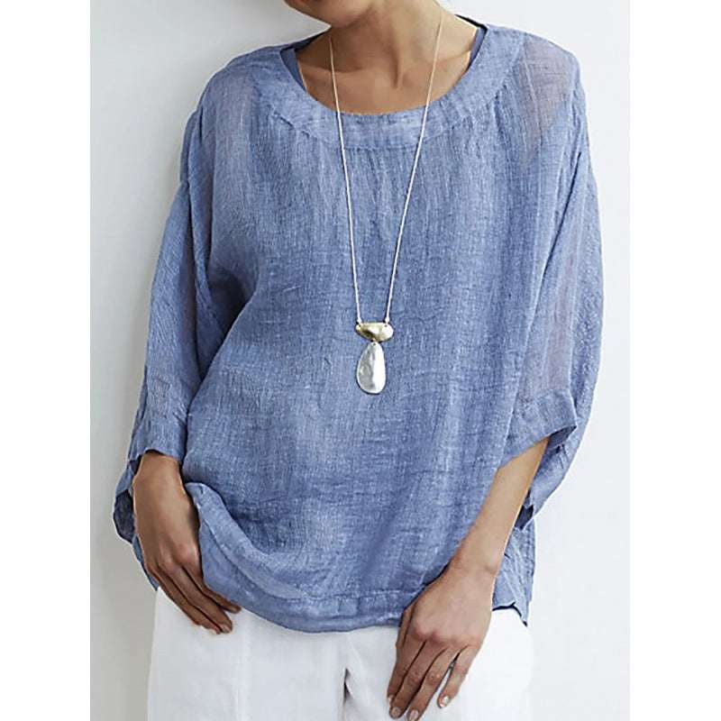 Casual Round Neck Cotton Top Women's Comfortable Loose Lining - watkins innovators