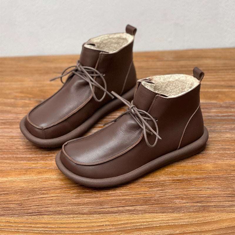 Extra-thick Velvet Warm Cowhide Women's Boots