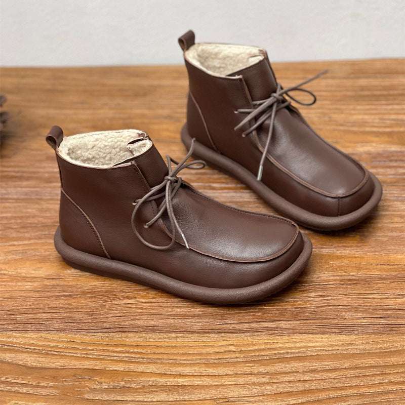 Extra-thick Velvet Warm Cowhide Women's Boots
