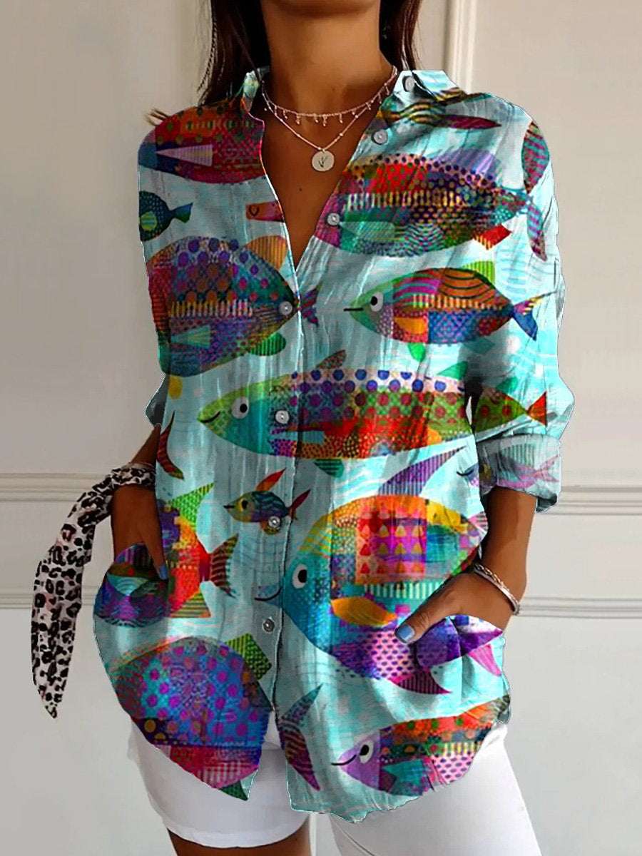 Long Style Long Sleeve Pattern Printed Shirt For Women - watkins innovators