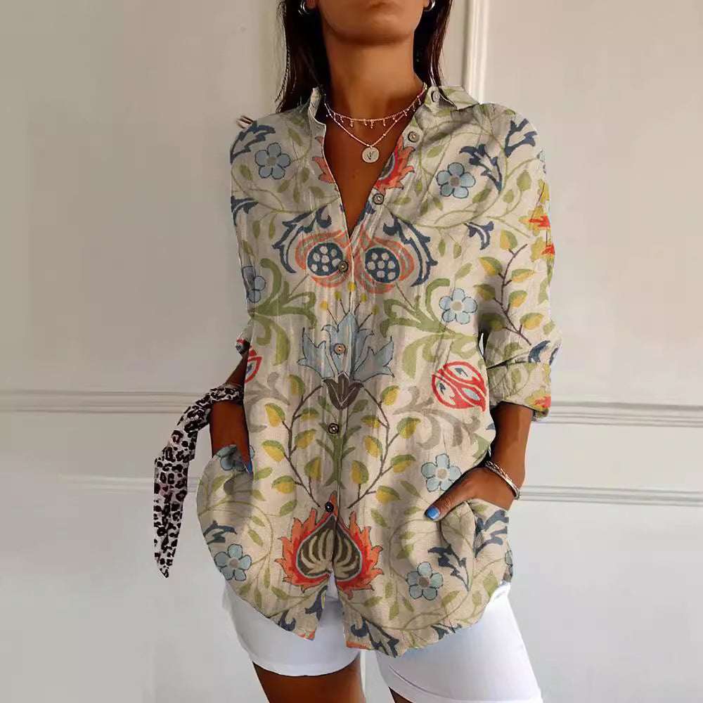 Long Style Long Sleeve Pattern Printed Shirt For Women - watkins innovators