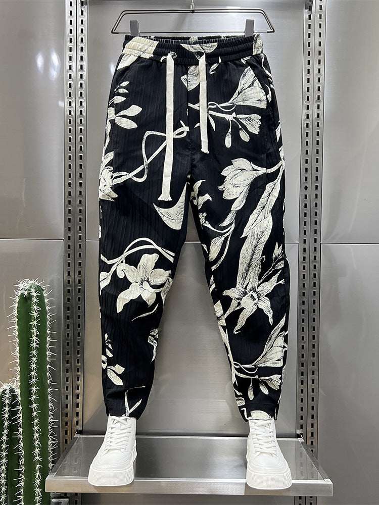 Men's Ice Silk Printed Cotton And Linen Casual Pants - watkins innovators