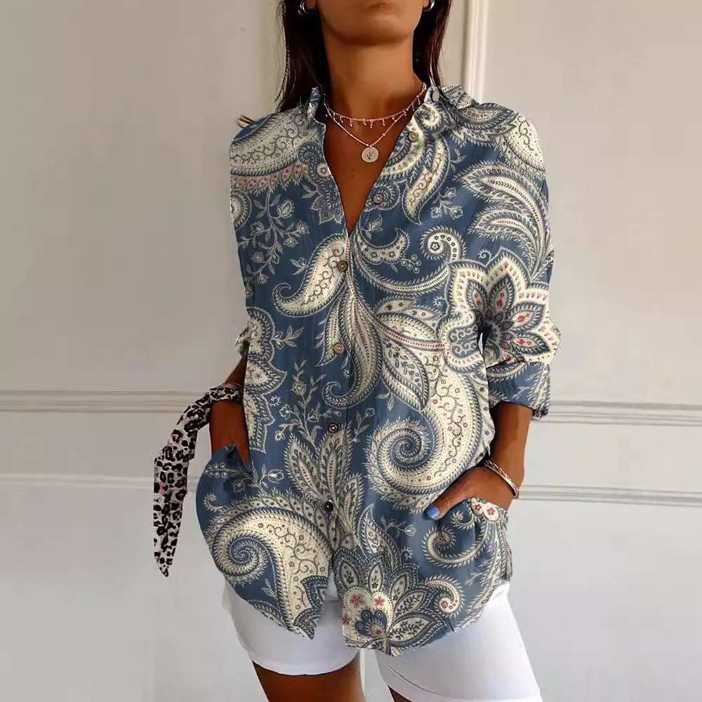 Long Style Long Sleeve Pattern Printed Shirt For Women - watkins innovators