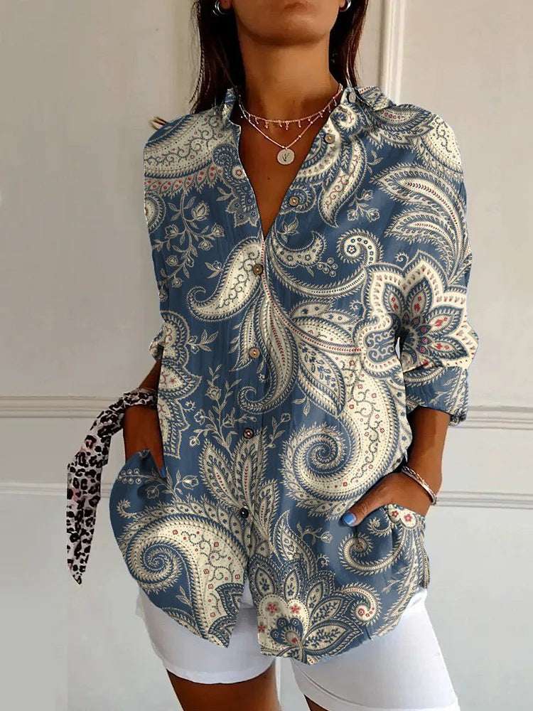 Long Style Long Sleeve Pattern Printed Shirt For Women - watkins innovators