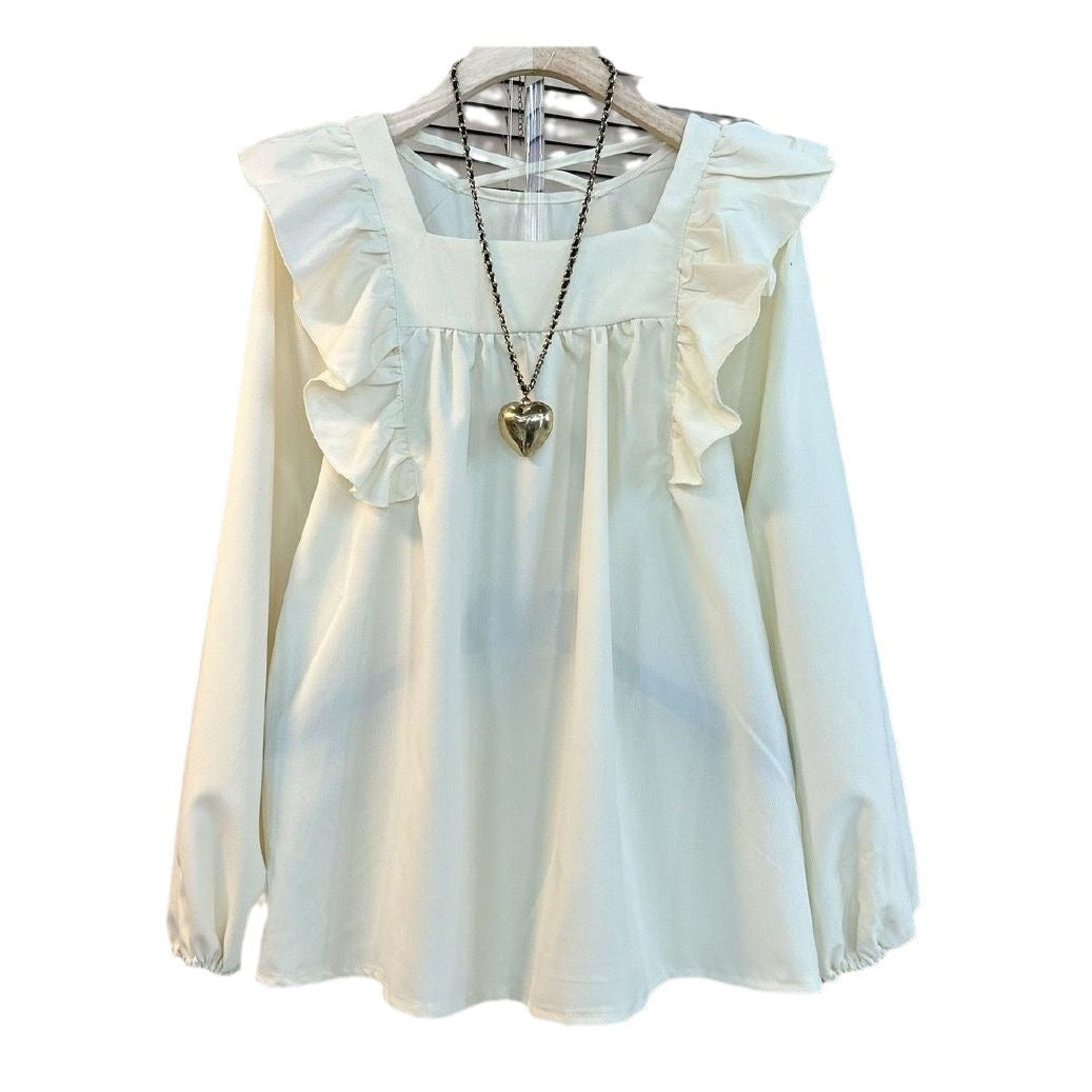 Ruffled Square Collar Beauty Back Sexy Design Women's Shirt - watkins innovators