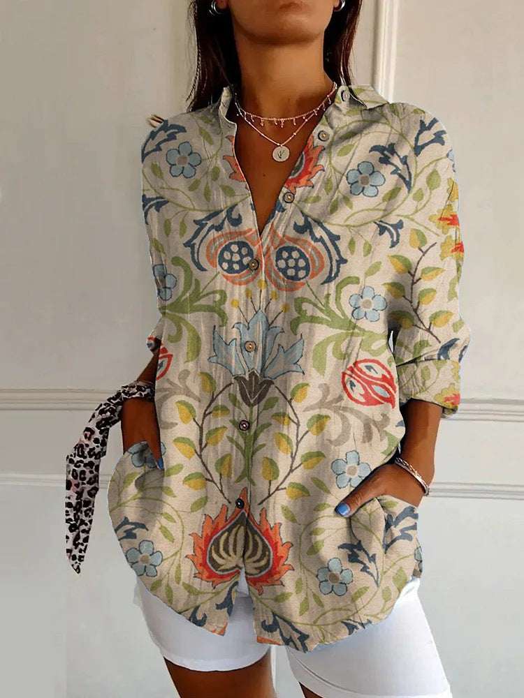 Long Style Long Sleeve Pattern Printed Shirt For Women - watkins innovators