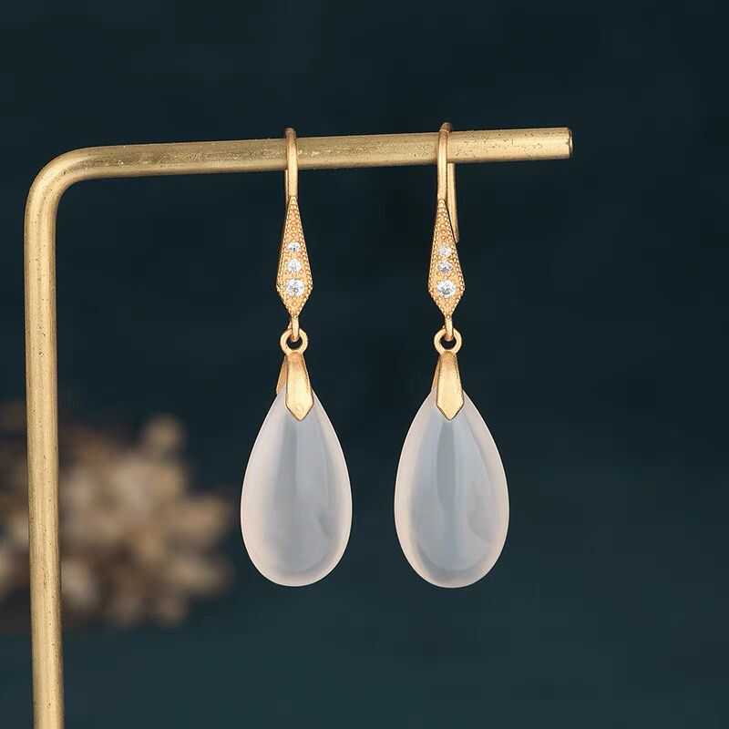 Simple White Jade Water Drop Earrings - watkins innovators