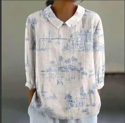 Women's Fashionable Retro Chinese Style Floral Print Shirt - watkins innovators