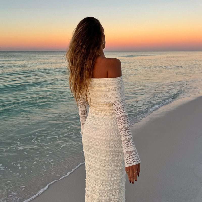 Amazon New Fashionable Elegant Socialite Style Off-shoulder Lace Dress Women - watkins innovators
