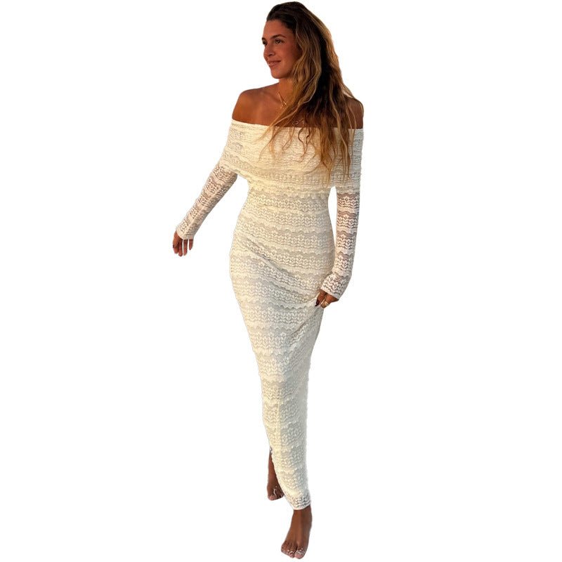 Amazon New Fashionable Elegant Socialite Style Off-shoulder Lace Dress Women - watkins innovators
